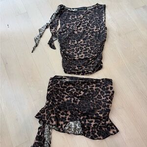 Lioness Brown & Black Leopard Print Skirt Set